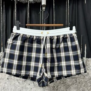 🚩steal authentic Celine Men's Navy and White Checkered Athletic Shorts